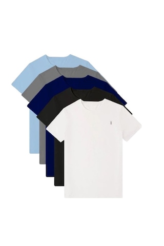 Kozik Standart Fit Bisiklet Yaka Erkek Tişört 5'li Çok Renkli