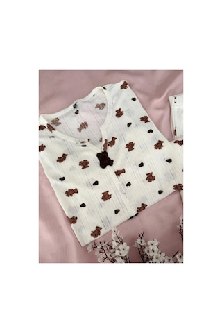 Mh Moony Homewears Loren Ayıcık Yazlık Kumaş Kısa Kol Pijama Kahverengi