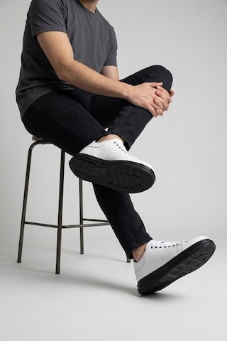 Papuçcity Pisagor Ps-01209 Erkek Hakiki Deri Sneakers Spor Ayakkabı Beyaz - Siyah