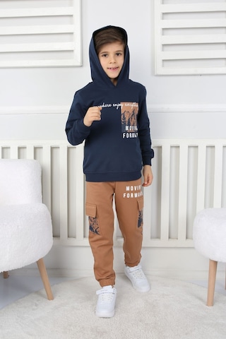 Moving Forward Kargo Cep Kapüşonlu 2 İplik Şardonlu Alt-üst Erkek Çocuk Eşofman Takımı Lacivert