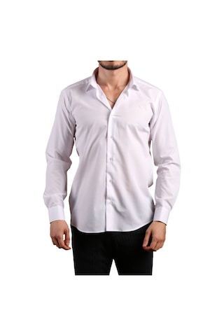 Dicotto Beyaz Dar Kesim Slim Fit Uzun Kol Düz Renk Erkek Gömlek - 151-1 001