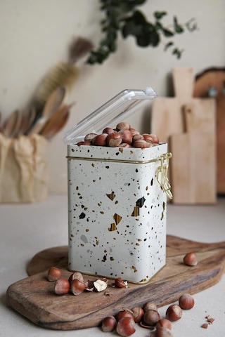 Evle-er043-9g Terrazzo Cream Desenli Dikdörtgen Metal Saklama Kabı 8x10 Cm Terrazzo Cream