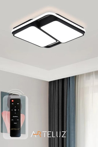 Kesik Kare Model Modern Plafonyer Avize 50x50 Cm Siyah - Altın