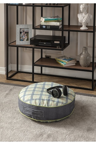 Ekoseli Büyük Boy Yer Minderi, Puf Kılıfı, Balkon Ve Teras İçin U