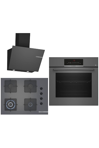 Bosch HBJ559EH6T - POH7C9P31O - DWK66PJ70T 3D Fry Tepsili Gri 3'lü 627 Ankastre Set