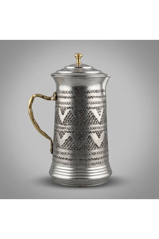 2 Litre Kapaklı İçi Kalaylı El İşlemeli Bakır Sürahi
