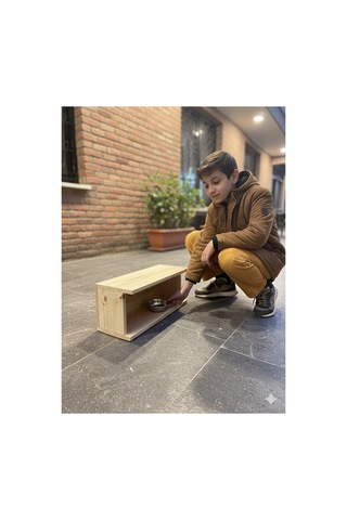 Kedi Mama Kabı, Sokak Kedileri İçin Mama Kabı Yağmurdan Korumalı Mama Kapı, Mama Kabı Standı Tekne Vernikli Ağaç - 762315416