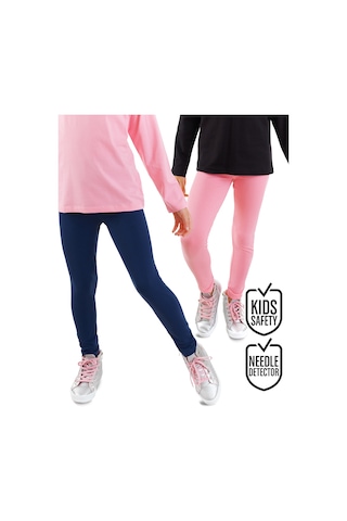 Denokids Lacivert Ve Pembe Kız C Ocuk 2'li Paket Tayt Renkli