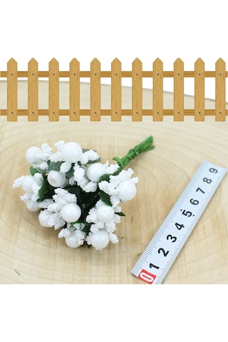 Yapay Çiçek, 12 Adetli Tomurcuk Cipso Demeti - 10 cm, Beyaz