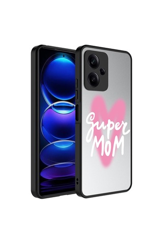 Xiaomi Redmi Note 12 5g Kılıf Aynalı Desenli Kamera Korumalı Parlak Zore Mirror Kapak Süper Anne
