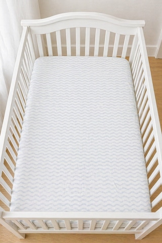 Pamuklu Penye 70x140 Lastikli Bebek Çarşafı Lastikli Beşik Çarşafı Bebek Çarşafı Zikzak Mavi