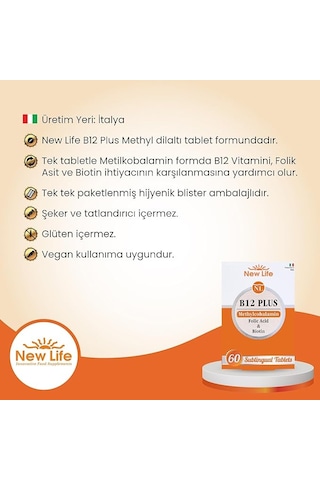 New Life B12 Plus Methylcobalamin 60 Tablet 3 Adet