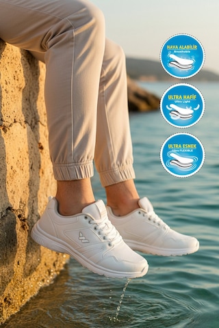 Walkway Beyaz Fileli Hafif Hava Alabilen Esnek Erkek Spor Ayakkabı 020 M