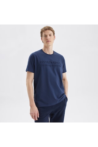 Nautica Erkek Lacivert Standart Fit Baskılı T-shirt Baskılı V35010t Lacivert