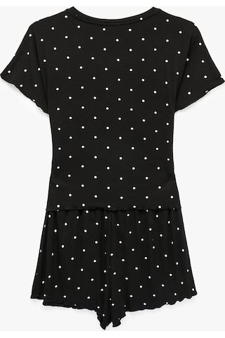 Koton Rahat Kalıp Bisiklet Yaka Kısa Kollu Viskon Şortlu Pijama Takımı Siyah Desenli 7wlk40171mk