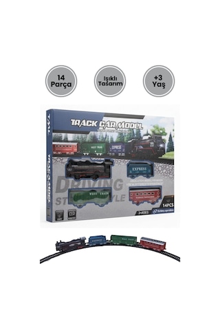 Pilli, Işıklı 14 Parça Oyuncak Tren Seti - Track Car Model