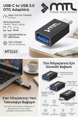 Type-c To Usb 3.0 Otg Çeviri Adaptör - Yüksek Hızlı Veri Ve Çevre Birimi Bağlantısı Mt5210