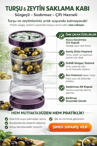 Kum Saati Zeytin Turşu Kabı Süzgeçli Saklama Kabı Diğer
