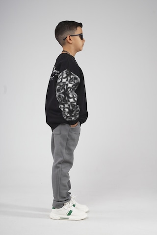 King-Brich Kingbrich Kids Bisiklet Yaka Kolu Garnili Baskılı Çocuk Sweatshirt SIYAH