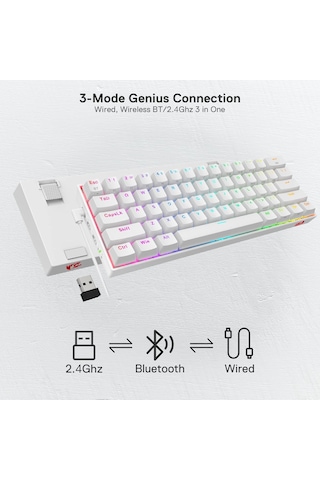 Redragon K530 Draconic%60 Kompakt Rgb Kablosuz, 5.0 Bluetooth Oyu