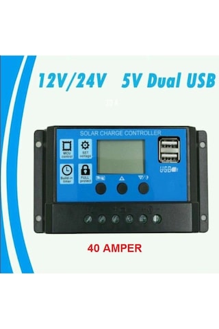 40A Solar Güneş Paneli Şarj Kontrol Cihazı Regülatörü 12 V-24 V (Tü