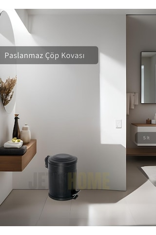 Jet's Home Pedallı Banyo Çöp Kovası Paslanmaz 5 Lt Mutfak Çöp Kutusu Siyah Siyah