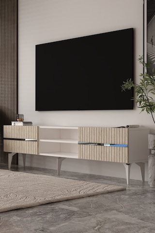 180dhdtsr5btg Tedy Raflı, Pleksi Lazer Desen Tv Sehpası Beyaz-traverten-gümüş
