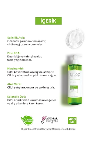 Sinoz Yağlı ve Karma Ciltler için Sebum Yüz Temizleme Jeli 400 ML