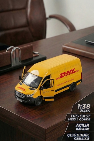 Kinsmart Mercedes Benz Sprinter Dhl Kargo Aracı Metal Model Araba Çek Bırak 12 Cm