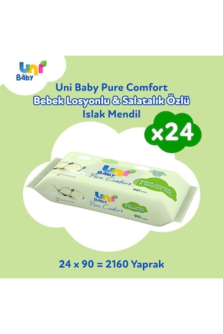 Uni Baby Pure Comfort Bebek Losyonlu & Salatalık Özlü Islak Mendil 24'Lü 2160 Yaprak