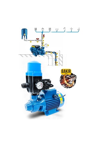 Monofaze 220v Turbo Motor-0.5hp 1" Bakır Sargılı Paket Hidrofor Sistem Su Pompa Motoru Dinoması Set
