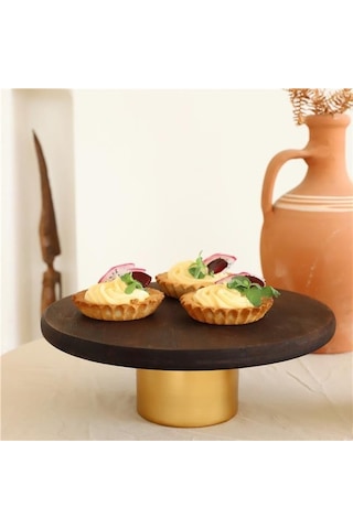 Akayev Ahşap 24 Cm Metal Ayaklı Yuvarlak Sunum Tabağı Beyaz