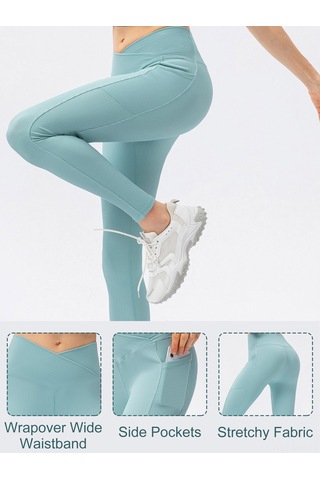 Moveevo Kadınlar İçin Yoga Ve Koşu Taytları - Daraltıcı Geniş Bel Bantı, Riblu Dokuma, Yan Cep - Mavi Sarı Pembe Beyaz Seçenekleri - Spandex Ve Naylon Karışımı Sarı