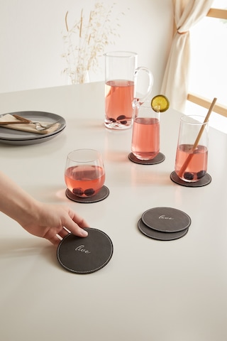Ocean Home Textile 6'li Gri Renk Deri Bardak Altlığı Ø 10 cm