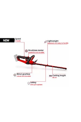 Einhell Professional Akülü Çit Budama Makinesi GP-CH 18/50 Li BL-Solo 3410950, 50 cm kesme uzunluğu, Kömürsüz, akü hariç