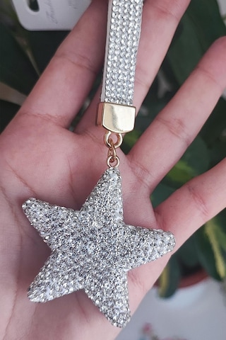 Zirkon Taşlı Yıldız Model Gümüş Renk Anahtarlık Ve Çanta Aksesuarı Uzatma Ucu Zirkon Taşlıdır