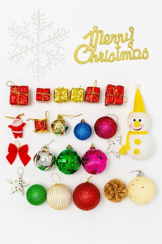 25 Parça Büyük Boy Yılbaşı Ağacı Süs Seti Renkli Noel Süsleri, Hediye Kutuları, Toplar Ve Figürler