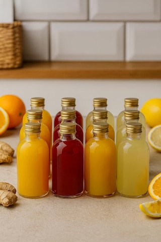12 Adet Şeffaf Cam Shot Şişesi Sızdırmaz Gold Metal Kapaklı Kolonya Koku Süs Çok Amaçlı Şişe 100ml Genel