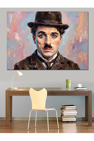 Charlie Chaplin Renkli Sanat Portresi Dekoratif Kanvas - Mdf Ahşap Tablo