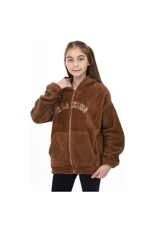 Toontoy Kız Çocuk Peluş Hırka Kahverengi