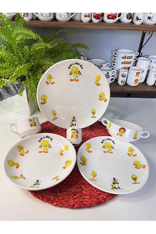 6 Parça Tweety Model Çocuk Bebek Yemek Takımı Beslenme Seti Çok Renkli