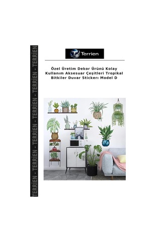 Özel Üretim Dekor Ürünü Kolay Kullanım Aksesuar Çeşitleri Tropikal Bitkiler Duvar Stickerı Model D Çok Renkli