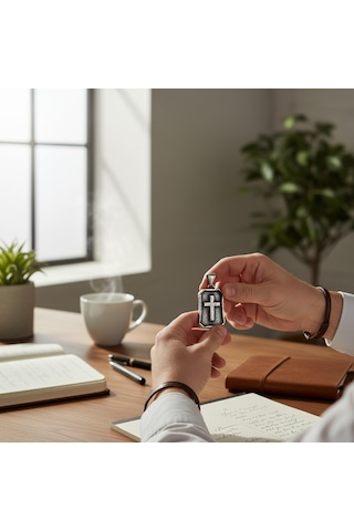 Dikdörtgen Çerçeveli Haç Çelik Kolye Ucu Silver