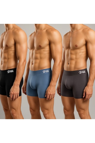 Ece's Design 80s Dikişsiz Ter Uzaklaştıran Spor Özel Tasarım Erkek Iç Giyim 3 Parça Boxer 1002 Siyah-lacivert-gri