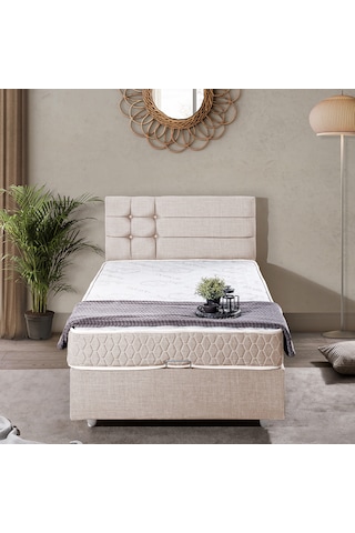 Viyana Tek Kişilik Baza Başlık Comfort Yatak Seti Krem 90 x 190
