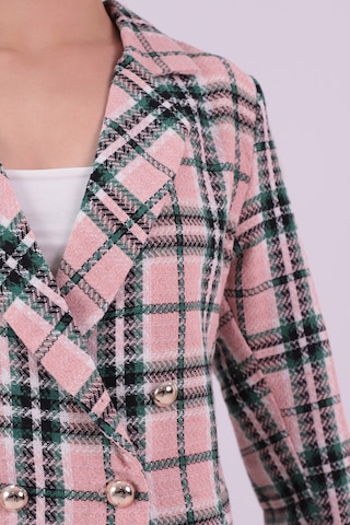 Armonika Kadın Pembe-yeşil Kruvaze Yaka Tüvit Crop Ceket Arm-24k001014