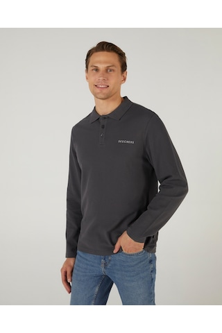 Skechers M Polo Casual Comfort Long Sleeve Polo Erkek Antrasit Polo Yaka Tshirt S242198-003 Antrasit