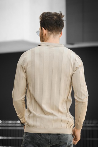 Oksit Vilnius Slim Fit Çizgili Gömlek Yaka Yarım Fermuarlı Erkek Triko 001