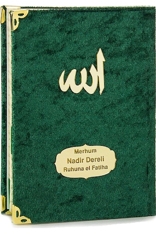 10 Adet Kadife Kaplı Yasin Kitabı - Çanta Boy - İsme Özel Plakalı - Tesbihli - Keseli - Yeşil Renk - Mevlüt Hediyeliği - 80 Sayfa