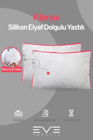 2 Adet Klimax Pembe Serisi Kılıflı Fermuarlı Klimali Antialerjik Silikon Nano Elyaf Yastık 50x70cm Beyaz